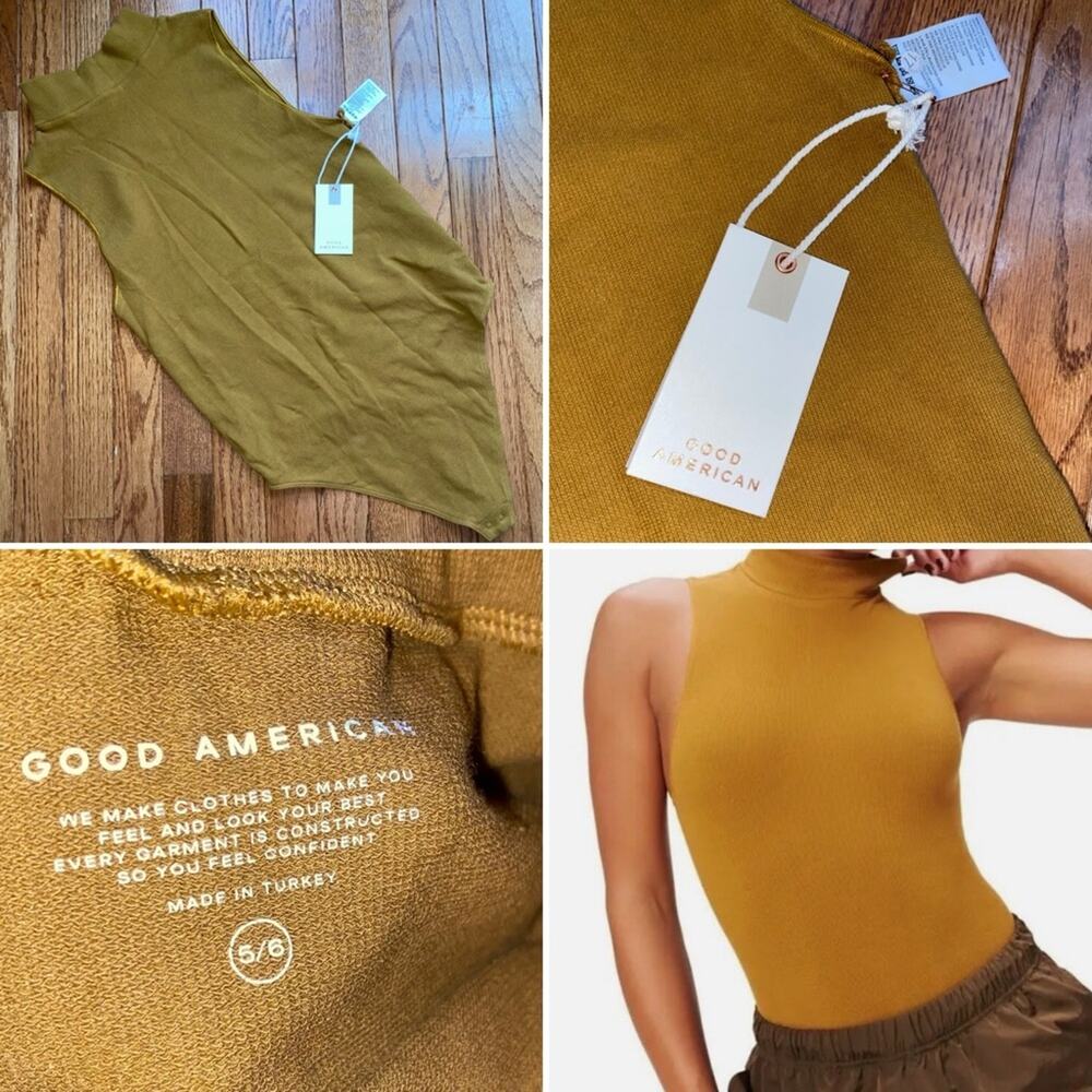 NWT $80 Good American Mock Neck Seamless Bodysuit Bronze Brown - 5/6 M-L